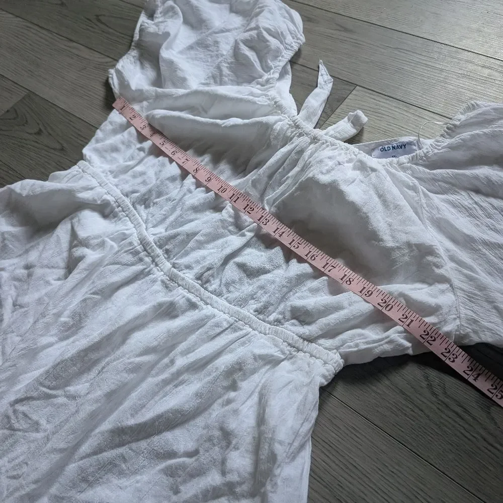Old Navy White Puff‎ Sleeve Tie Back Cut Out Dress Size XXL